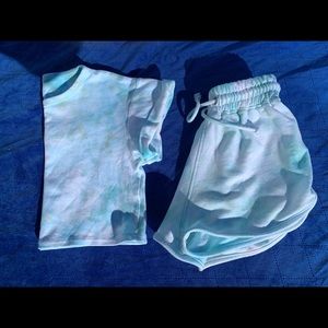 Custom tie dye cropped shirt/ short set, size XS